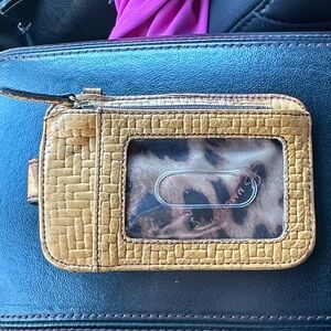 B Makowsky Leather Card Wallet with Leopard Print